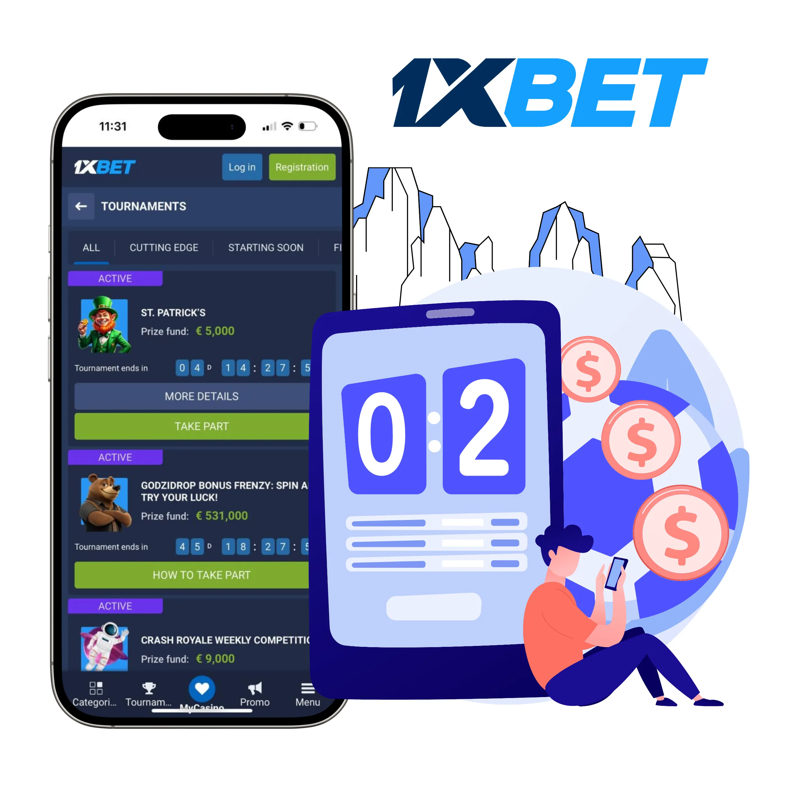 1xBet App下载安装界面，展示安卓iOS设备操作流程。